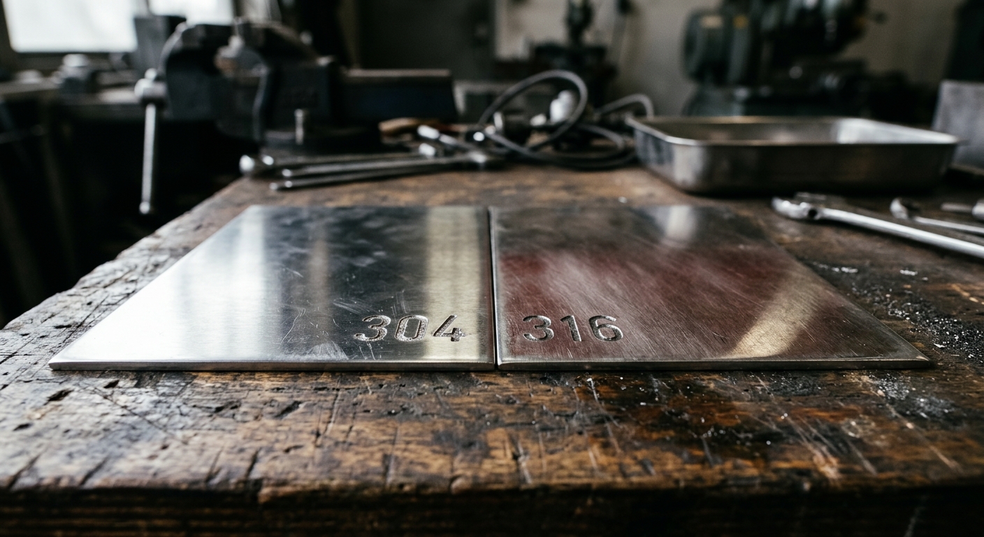 Macro comparison of 304 and 316 stainless steel plates