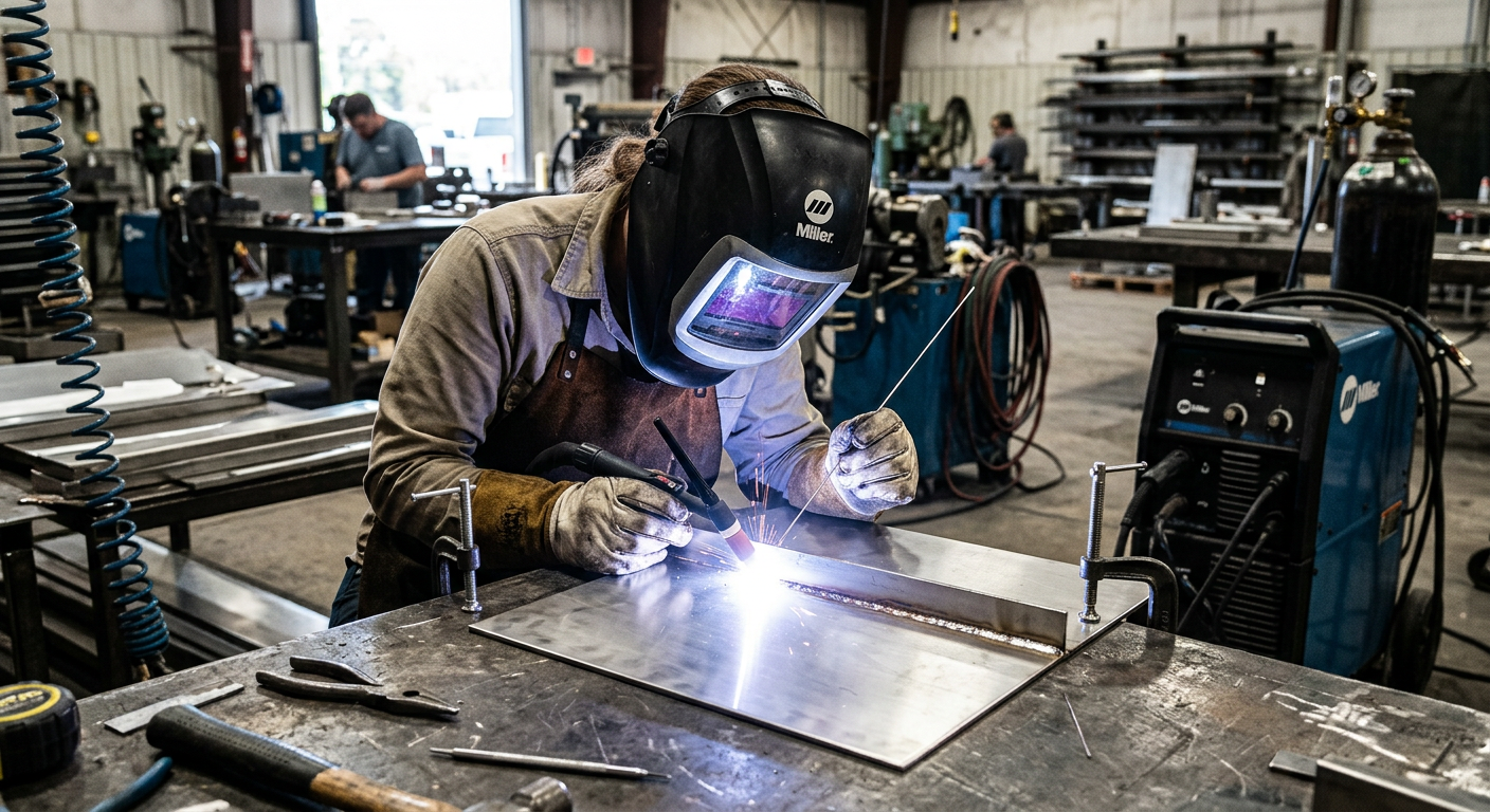 TIG welding of stainless steel sheet in fabrication shop