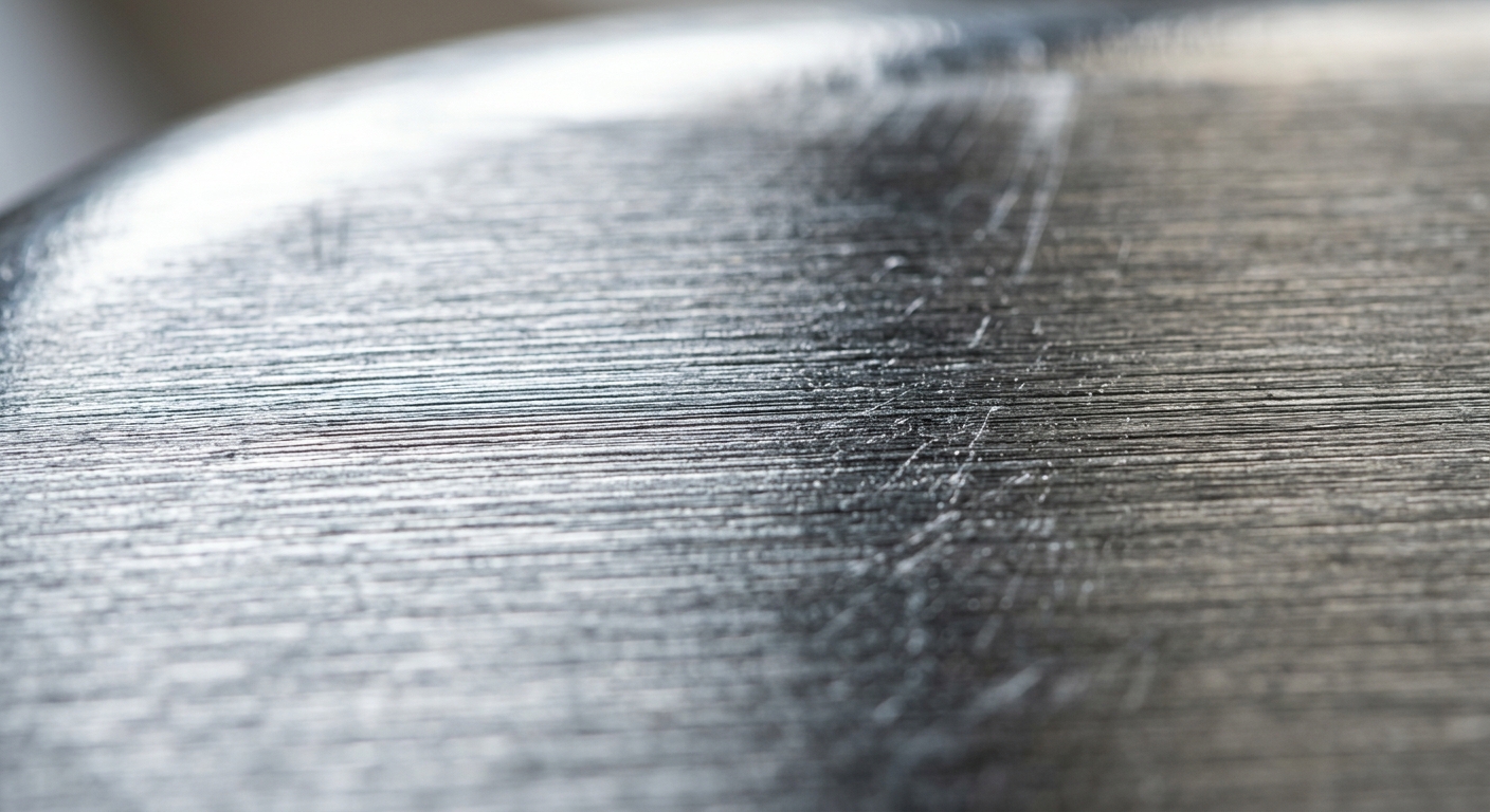 Macro texture of polished stainless steel surface showing grain structure