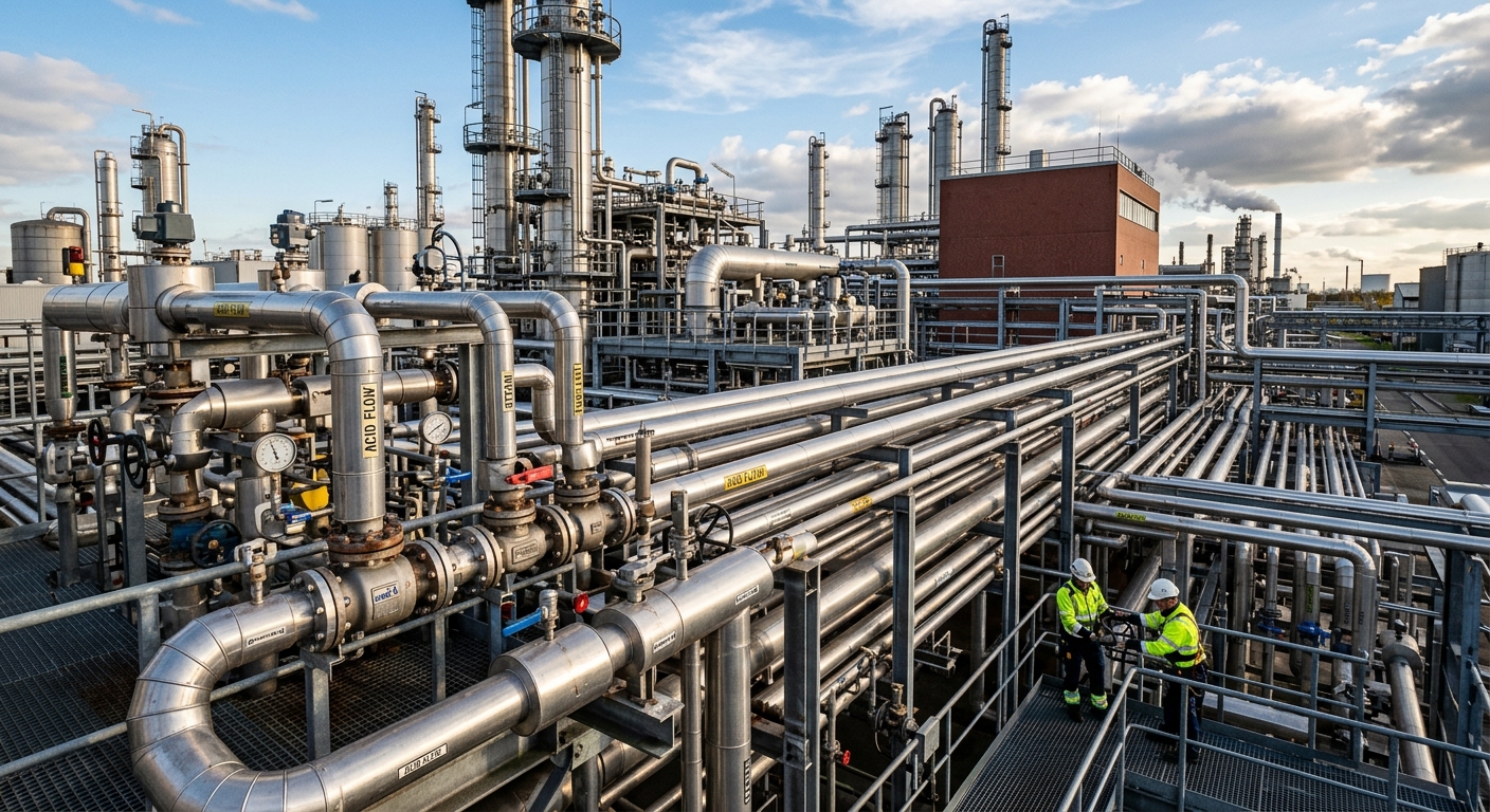 Stainless steel piping system in a chemical processing plant